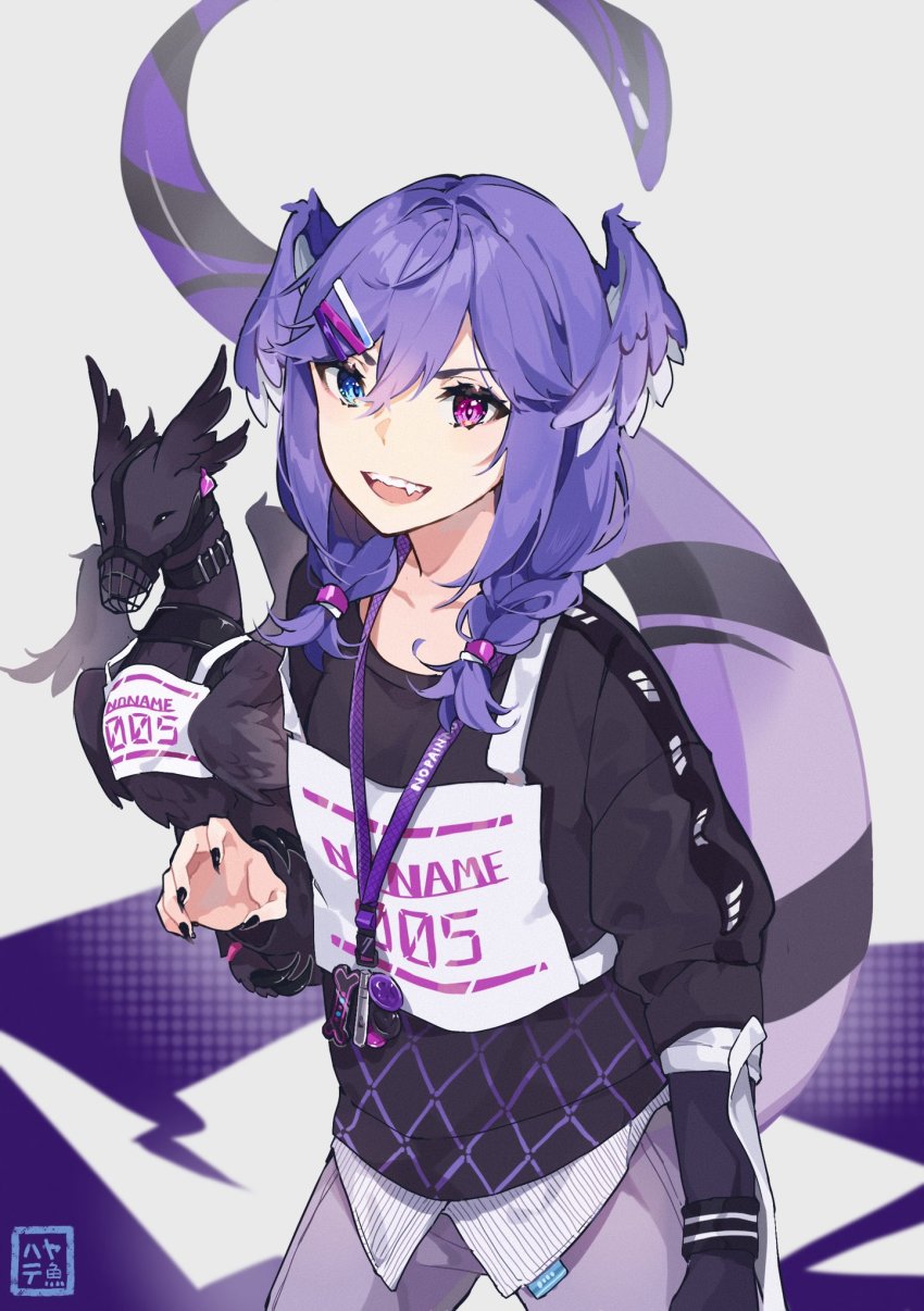 1girl, ahoge, bandaged_arm, bandages, black_nails, black_sweater, blue_eyes, braid