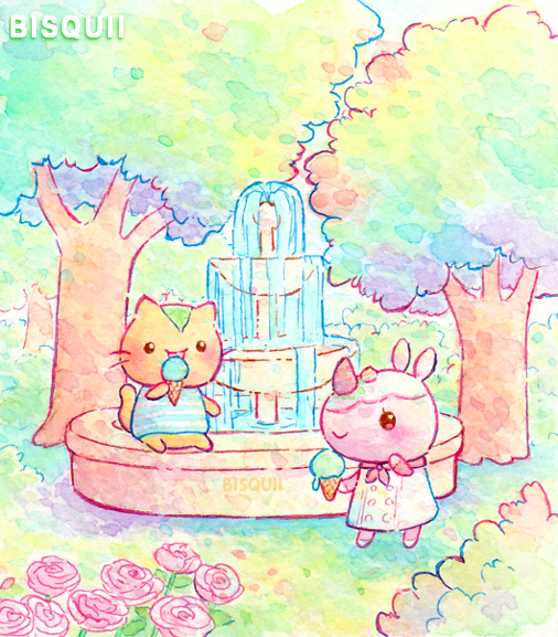animal, animal_crossing, animal_focus, artist_name, bisquii, bush, cat, chibi