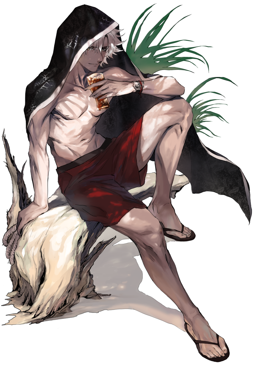 1boy, clock, clock_hands, cup, dark_skin, emiya_kiritsugu, emiya_kiritsugu_(assassin), fate/grand_order