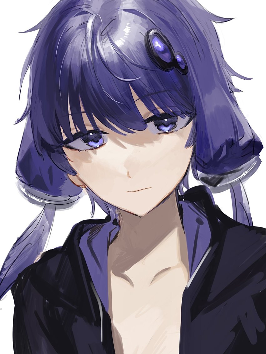 1girl, black_jacket, collarbone, commentary, expressionless, hair_tubes, highres, hood