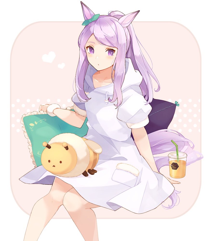 1girl, animal_ears, arm_support, bad_id, bad_twitter_id, bee, border, bow