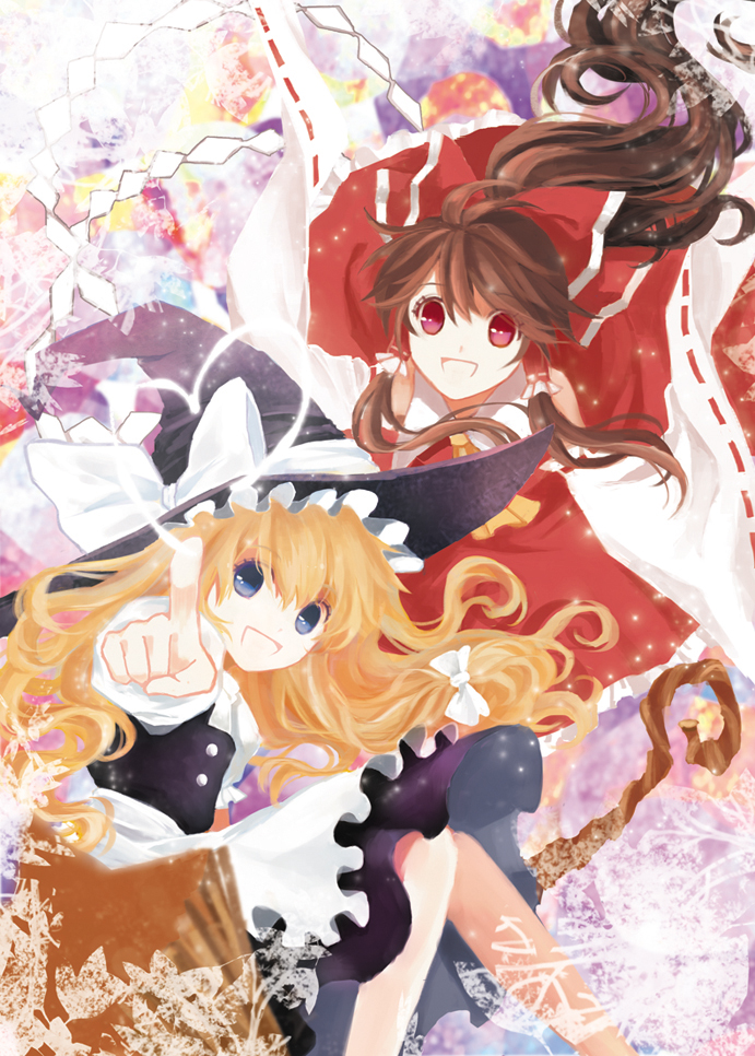 2girls, black_dress, black_headwear, blonde_hair, blue_eyes, bow, brown_hair, chinese_commentary