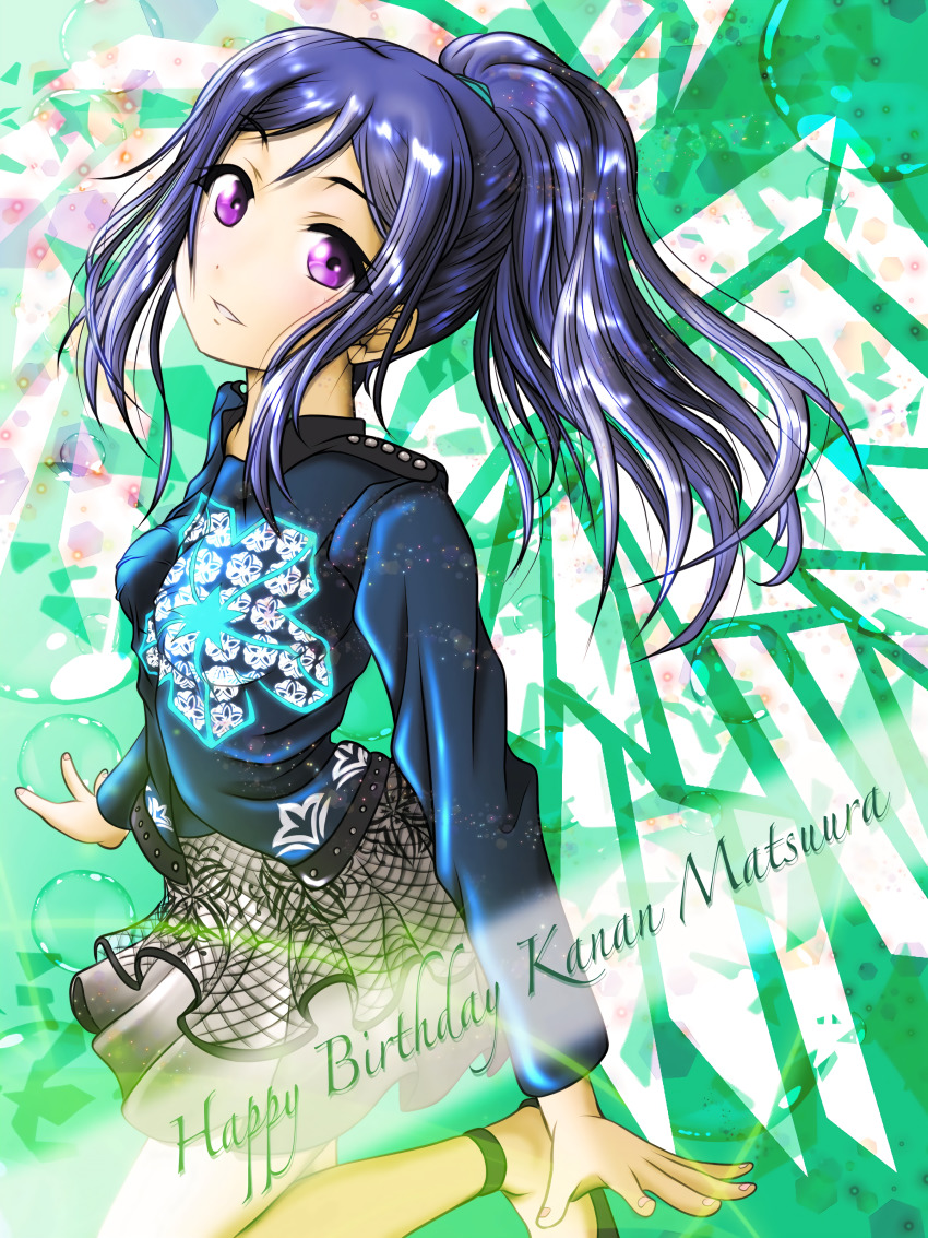 1girl, absurdres, artist_name, artist_request, bare_legs, black_footwear, blue_hair, blue_shirt