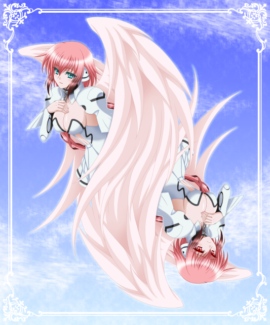 bad_id, bad_pixiv_id, blue_eyes, dual_persona, ikaros, pink_hair, red_eyes, shinozaki_kyouko, sora_no_otoshimono, wings