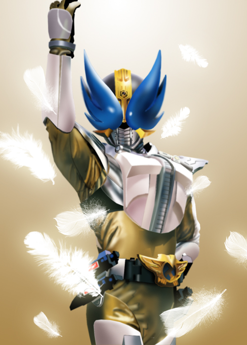 1boy, arm_up, belt, bodysuit, buckle, feathers, helmet, kamen_rider