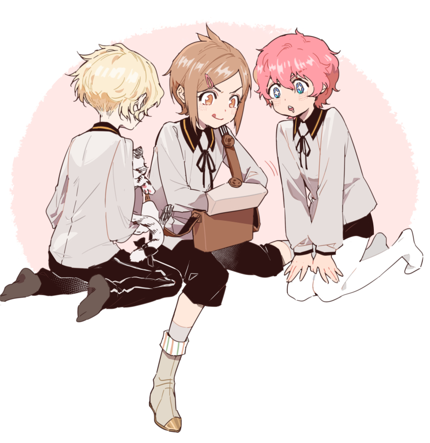 3boys, :q, absurdres, akita_toushirou, awataguchi_family_(touken_ranbu), bag, blonde_hair, blue_eyes