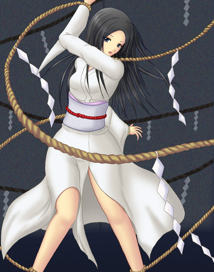 1girl, bdsm, black_hair, blue_eyes, bondage, bound, fatal_frame, fatal_frame_1