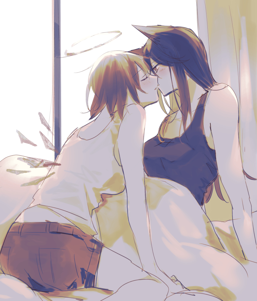 2girls, absurdres, alternate_costume, animal_ears, arknights, bad_id, bad_pixiv_id, black_tank_top