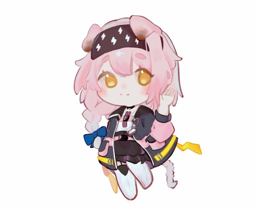 1girl, animal_ears, arknights, black_hairband, black_jacket, black_skirt, blue_bow, bow