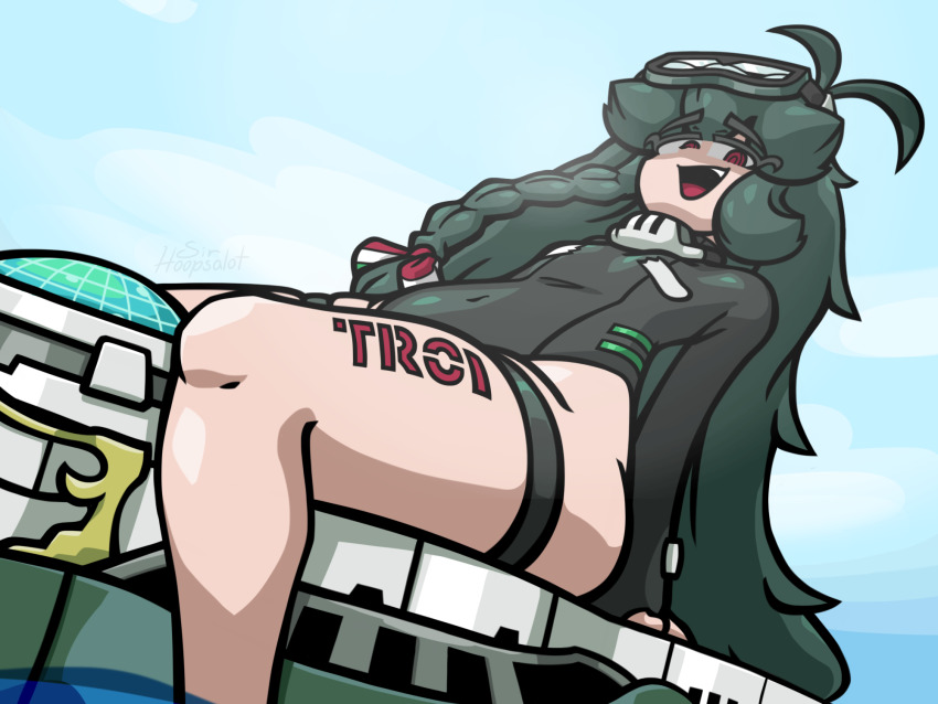 1girl, antenna_hair, arm_support, artist_request, ass, azur_lane, blue_sky, bodysuit