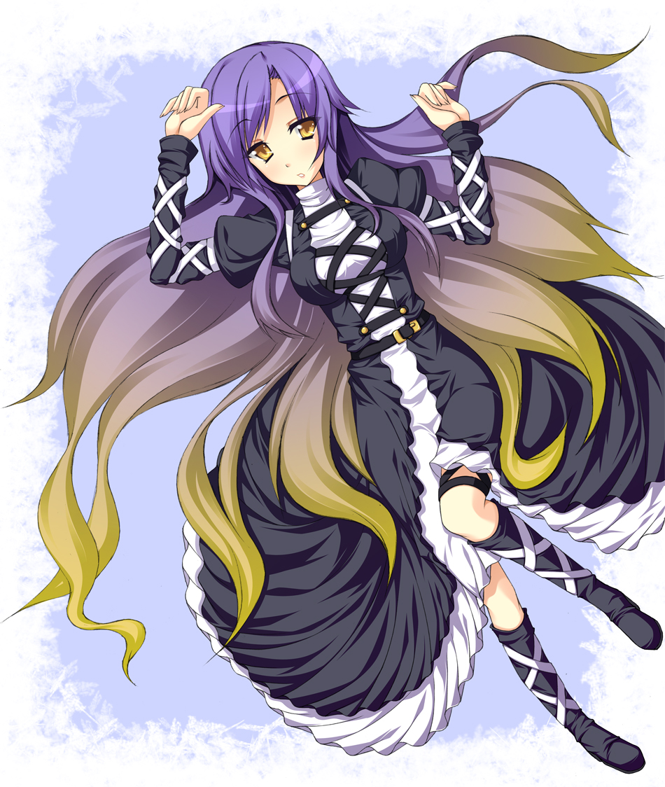 1girl, artist_request, breasts, dress, female_focus, full_body, gradient_background, hijiri_byakuren