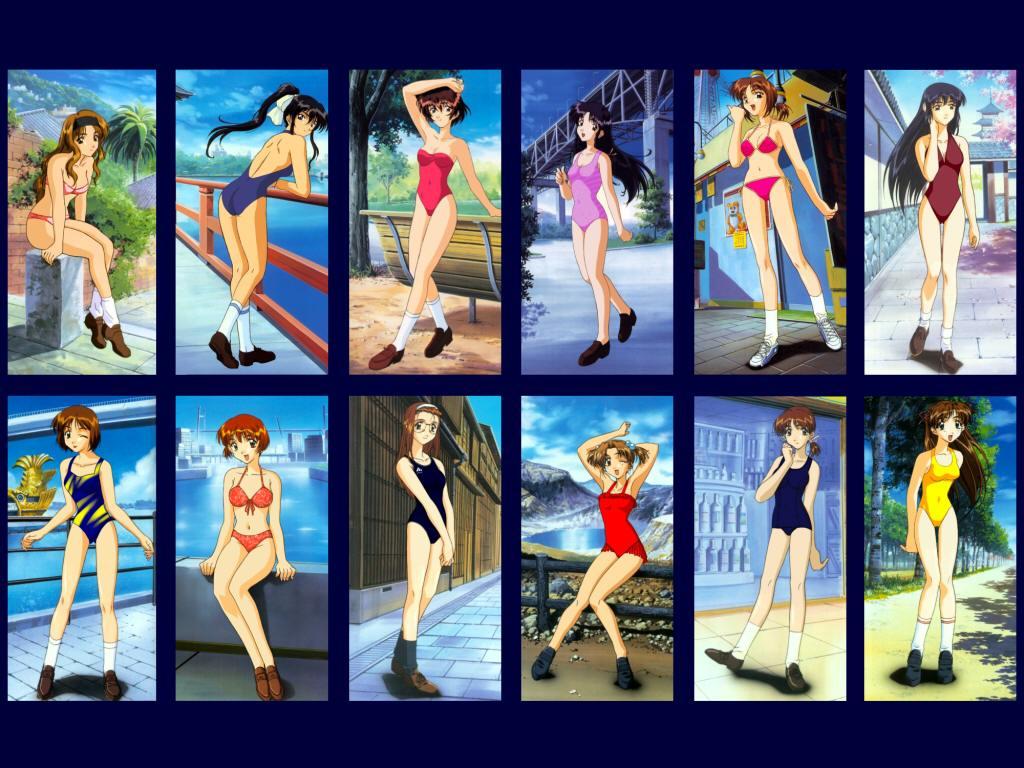 1990s_(style), 6+girls, adachi_taeko, ayasaki_wakana, bikini, black_hair, brown_hair, collage, day, endou_akira, everyone, hairband, hosaka_miyuki, hoshino_asuka, loafers, long_hair, matsuoka_chie, morii_kaho, multiple_girls, nagakura_emiru, nanase_yuu, official_art, one-piece_swimsuit, outdoors, ponytail, sawatari_honoka, sentimental_graffiti, shoes, short_hair, sky, smile, socks, sugihara_manami, swimsuit, yamamoto_rurika