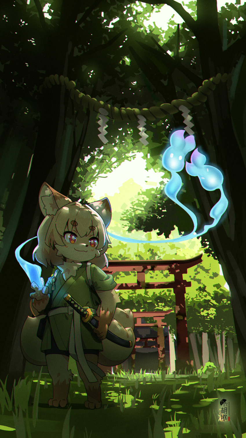 1girl, absurdres, animal_ears, barefoot, bike_shorts, black_shorts, blonde_hair, closed_mouth