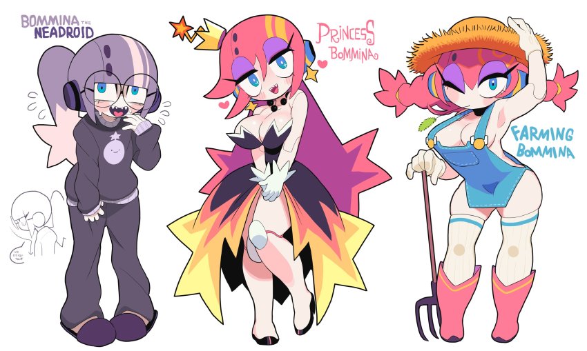 1girl, alternate_hair_color, blue_eyes, bommina, bommina_the_maidroid, boots, breasts, cleavage