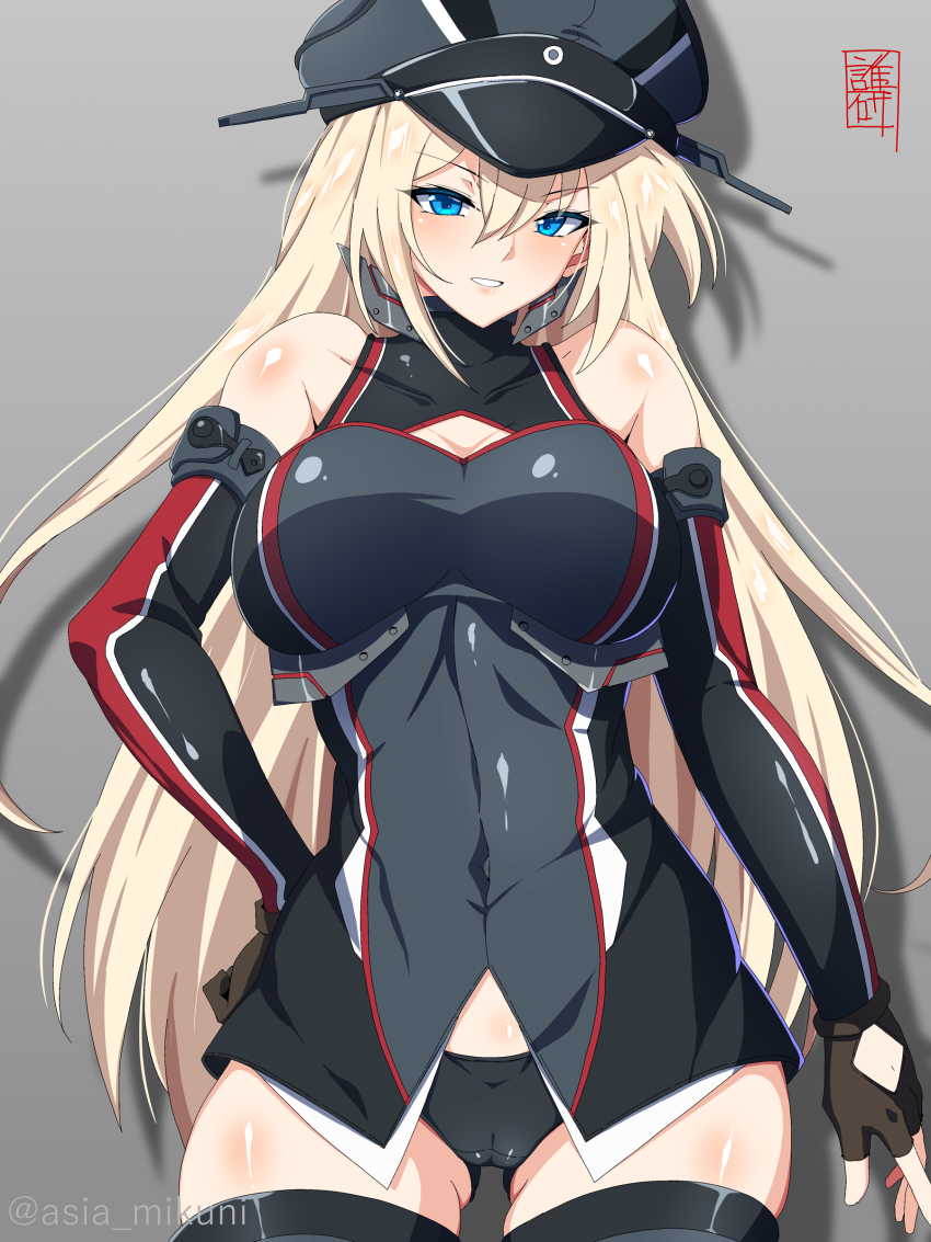 1girl, absurdres, bare_shoulders, bismarck_(kancolle), bismarck_drei_(kancolle), black_panties, blonde_hair, blue_eyes