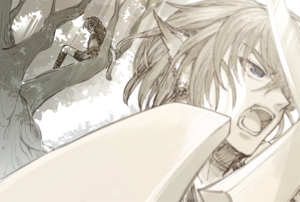 1boy, 1girl, age_difference, aged_down, animal_ears, aquaplus, blue_eyes, braid