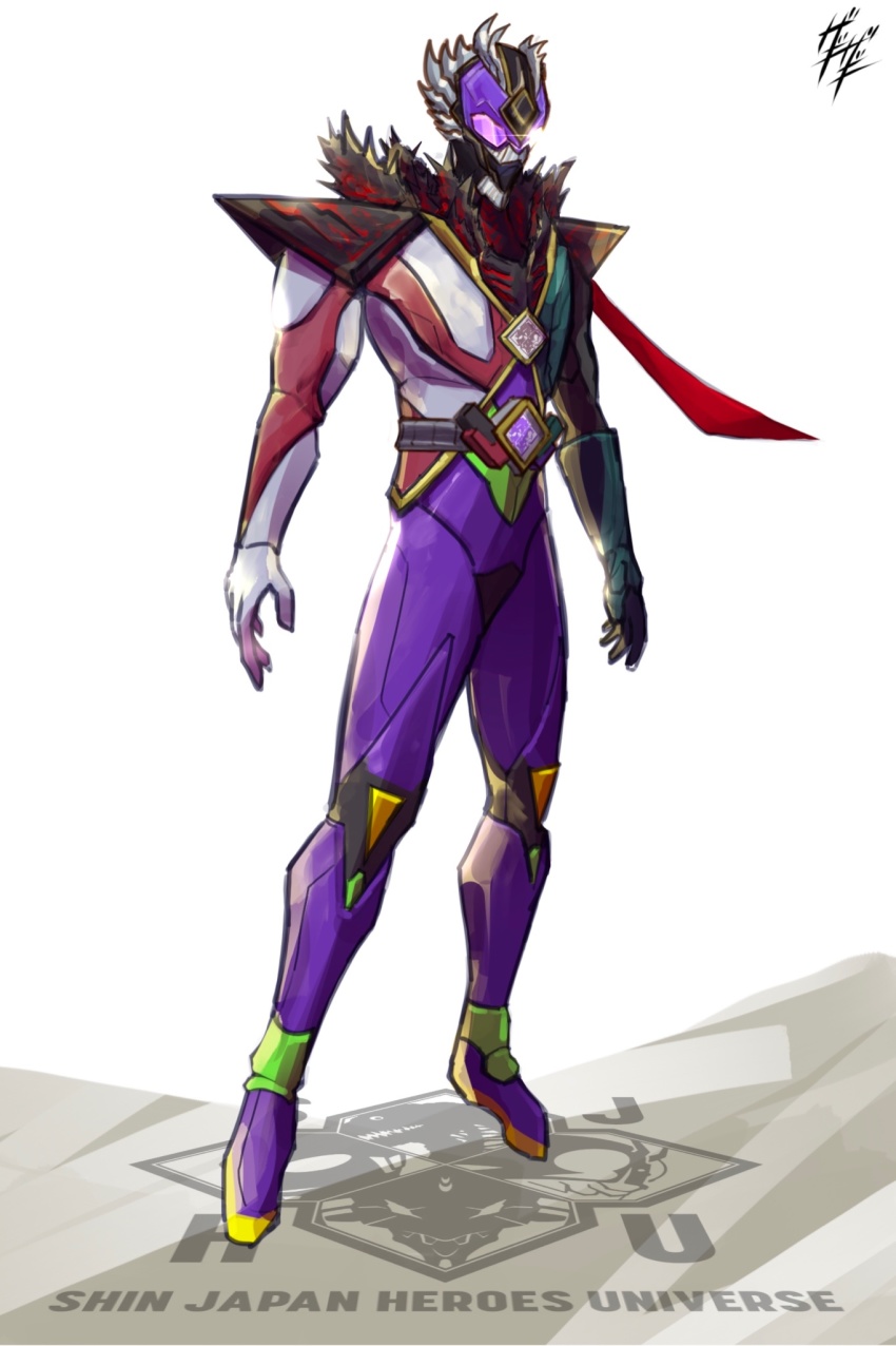 1boy, antennae, armor, belt, bident, bodysuit, breastplate, company_connection