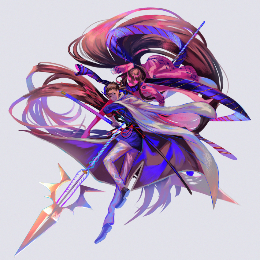 1boy, 1girl, absurdly_long_hair, black_hair, cape, coat, fate/grand_order, fate_(series)