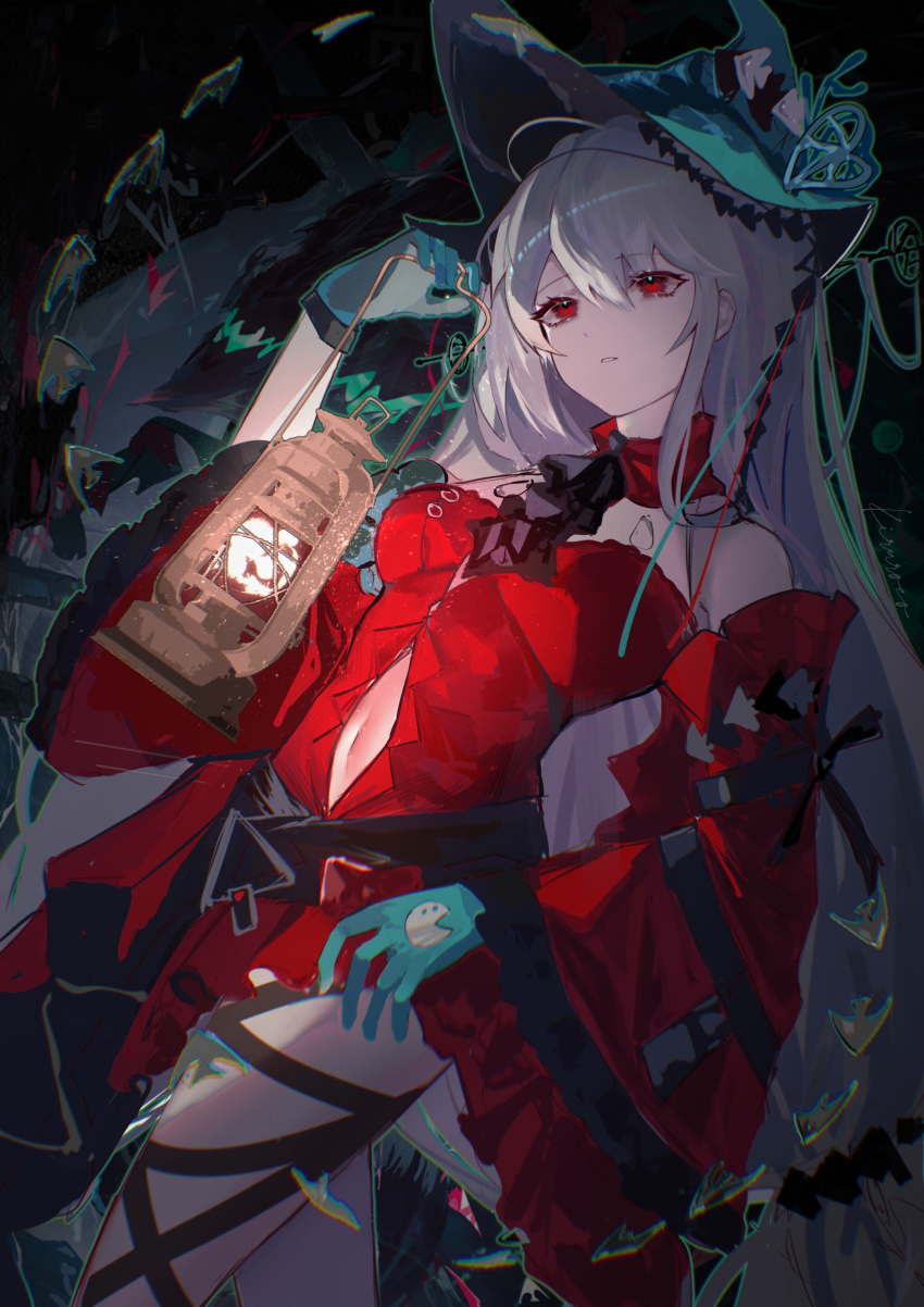 1girl, absurdres, aqua_gloves, aqua_headwear, arknights, ascot, black_ascot, breasts