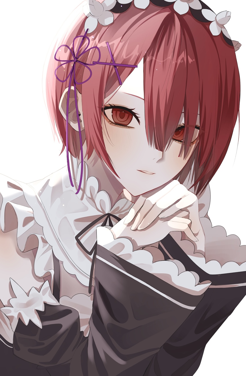 1girl, absurdres, bad_id, bad_pixiv_id, black_dress, black_ribbon, black_sleeves, commentary