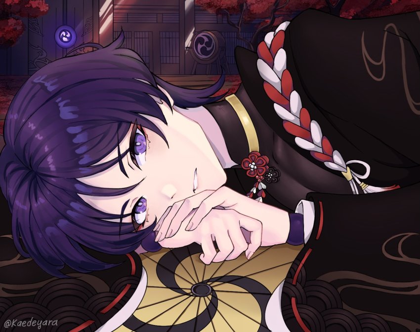 armor, blue_eyes, blush, choker, drum, eyelashes, eyeshadow, fingernails