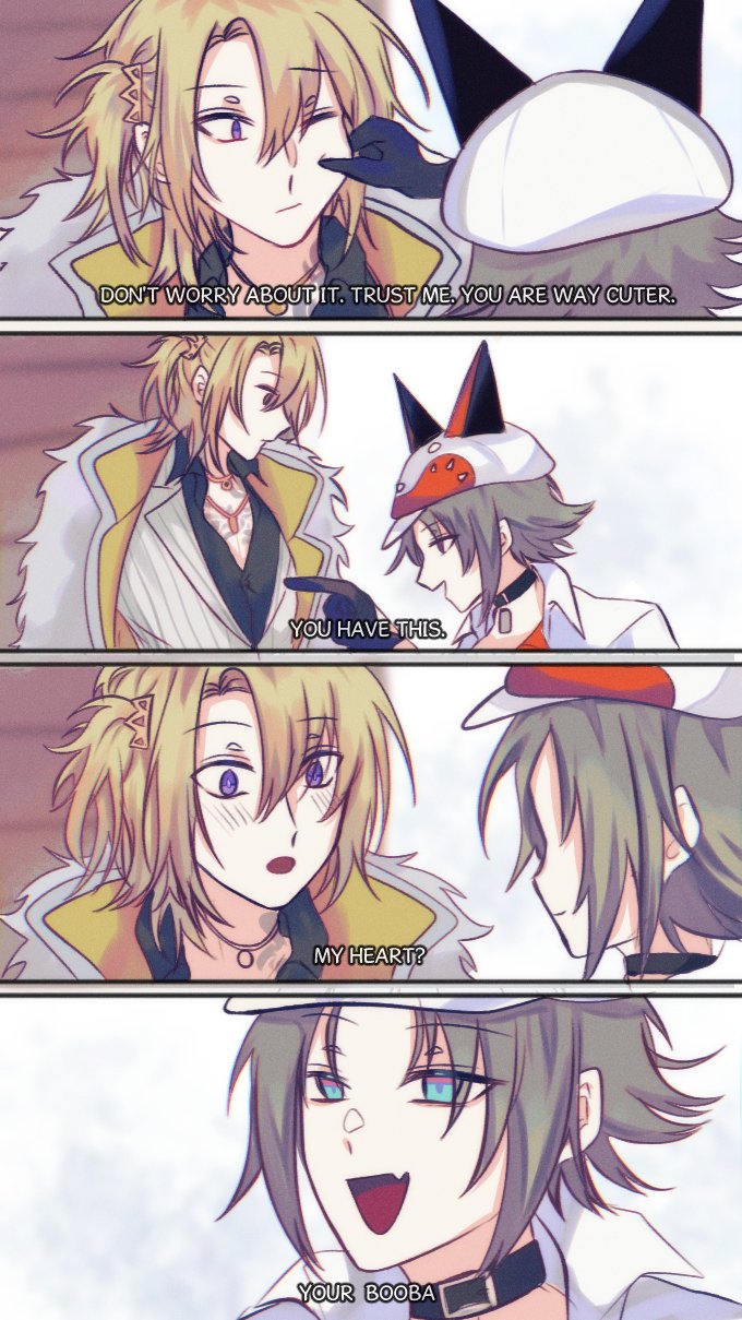 2boys, amel3di, animal_ear_headwear, animal_ears, black_collar, blonde_hair, blue_eyes, collar