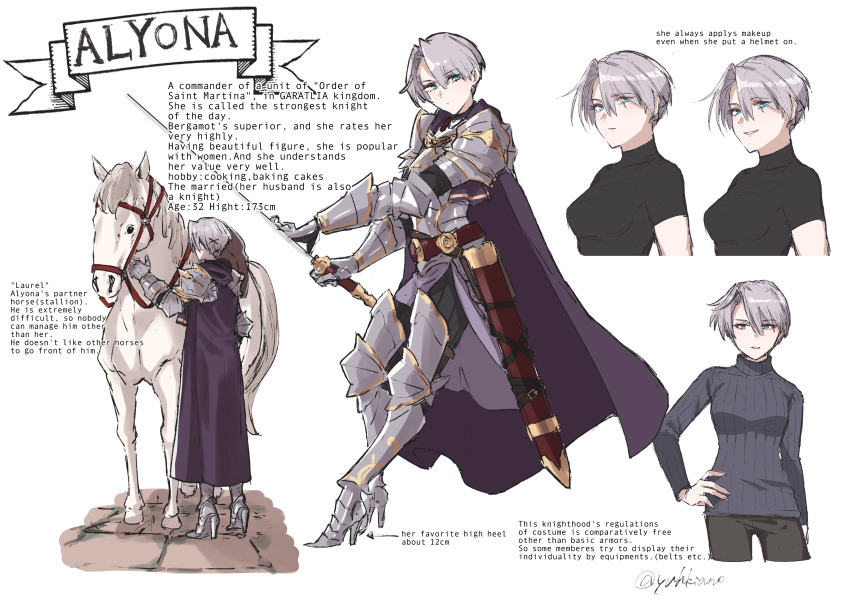 1girl, absurdres, armor, armored_boots, blue_eyes, boots, cape, character_name