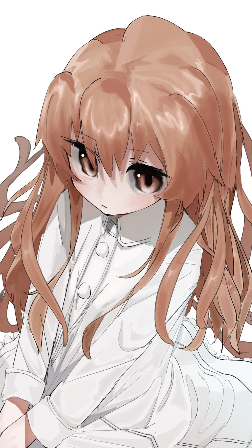 1girl, aisaka_taiga, brown_eyes, brown_hair, closed_mouth, coat, commentary_request, donut_335