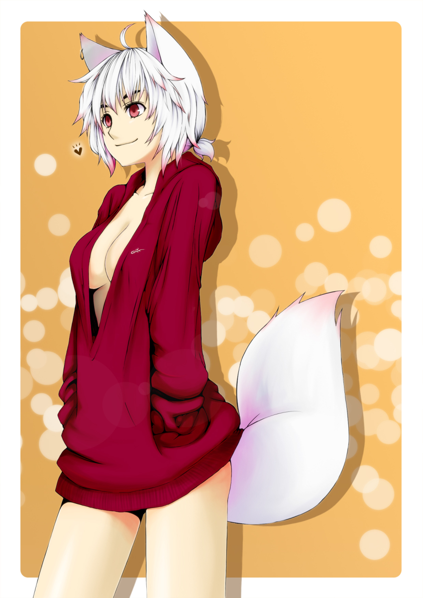 1girl, ahoge, animal_ears, bad_id, bad_pixiv_id, bottomless, breasts, chulain