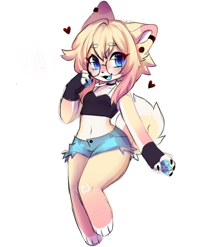 1girl, anakoluth, animal_ears, black_gloves, blonde_hair, blue_eyes, blue_tongue, blush