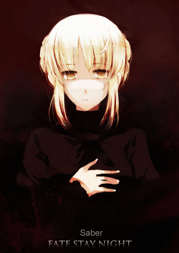 1girl, artoria_pendragon_(fate), bad_id, bad_pixiv_id, black_dress, dress, fate/stay_night, fate_(series), female_focus, gothic_lolita, lolita_fashion, maruko, saber_(fate), saber_alter, solo