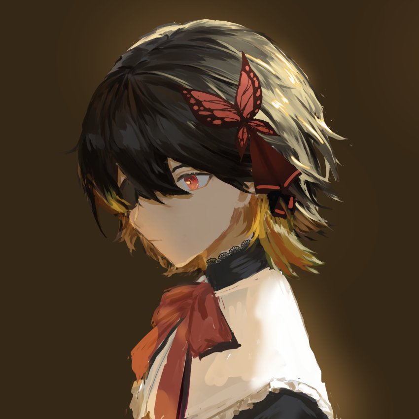 1girl, 3di_project, ailurei, bug, butterfly, butterfly_hair_ornament, celene_(3di), eyepatch