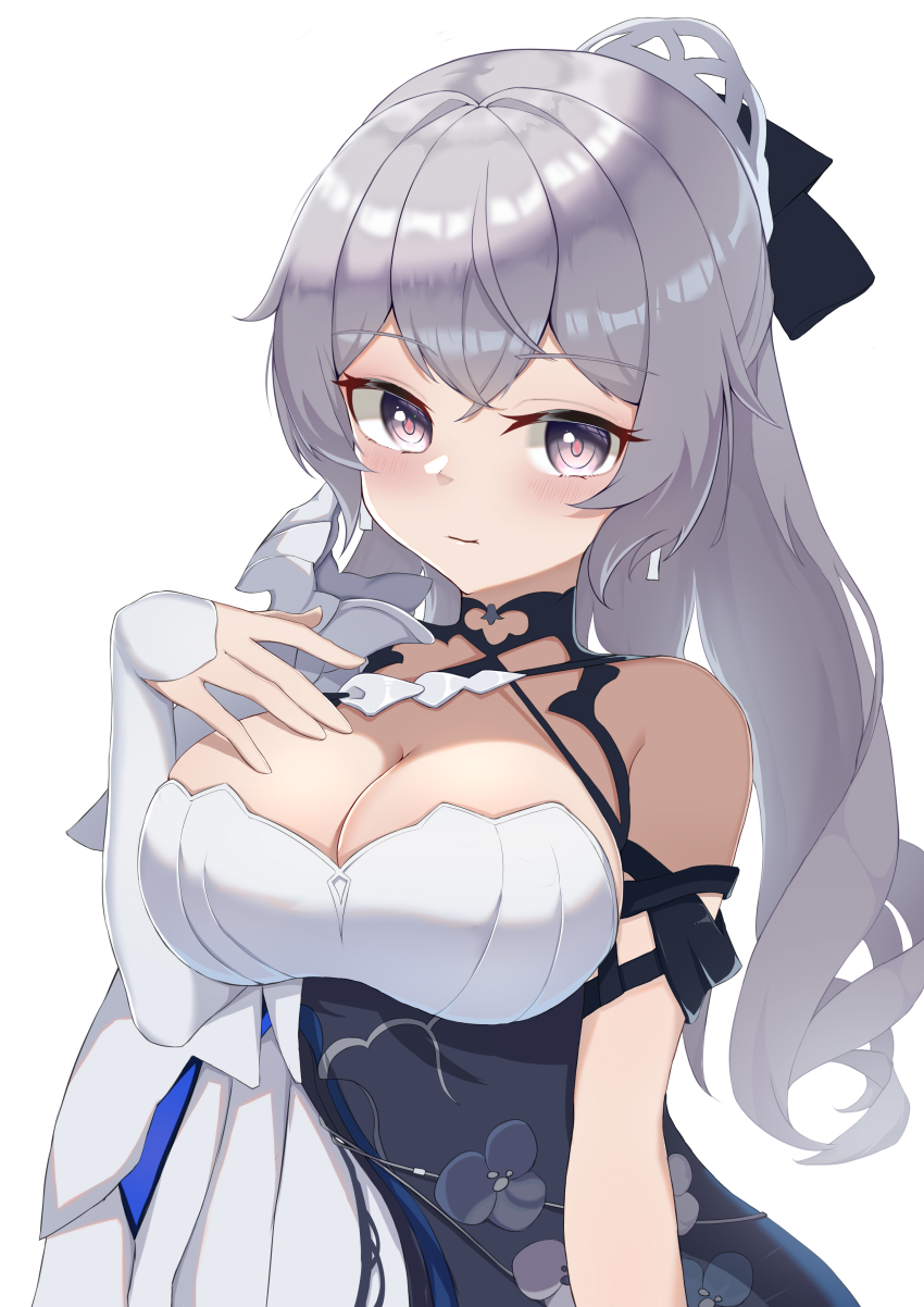 1girl, absurdres, bare_shoulders, bow, breasts, bronya_zaychik, bronya_zaychik_(silverwing:_n-ex), cleavage