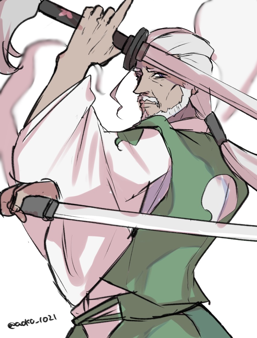 1boy, aoko_(myut7287), beard, dark-skinned_male, dark_skin, facial_hair, ghost, green_vest