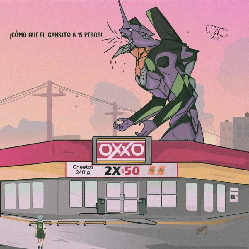 1girl, artist_request, ayanami_rei, blue_hair, cheetos, eva_01, mecha, mexico