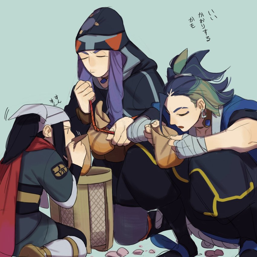 1girl, adaman_(pokemon), akari_(pokemon), black_hair, blonde_hair, blue_hair, diamond_clan_outfit, eyebrow_cut