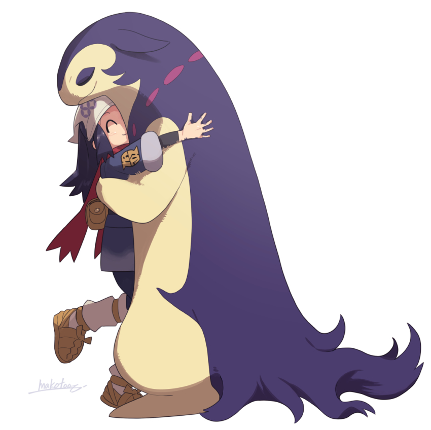 1girl, ^_^, affectionate, akari_(pokemon), black_hair, black_pantyhose, black_shirt, brown_footwear