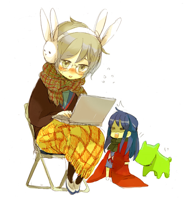 00s, 2girls, achakura, asakura_ryoko, bad_id, bad_pixiv_id, blush, bunny_headphones