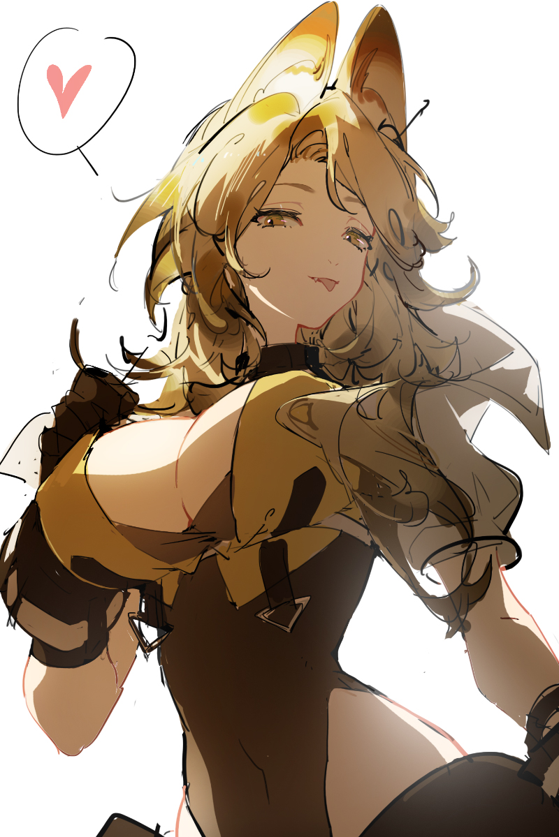 1girl, :p, animal_ear_fluff, animal_ears, arknights, black_gloves, black_leotard, blonde_hair