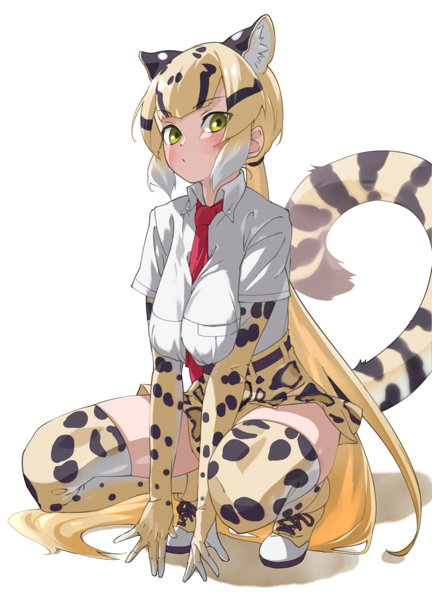 1girl, absurdres, animal_ear_fluff, animal_ears, animal_print, between_breasts, black_hair, blonde_hair