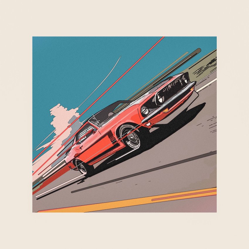 border, car, dora_(dr3032), ford, ford_mustang, ford_mustang_(1st_generation), grey_border, highres