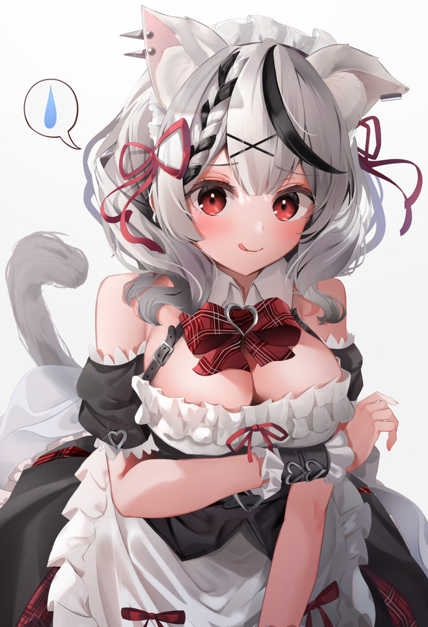 1girl, :q, absurdres, alternate_costume, animal_ear_fluff, animal_ears, apron, bare_shoulders