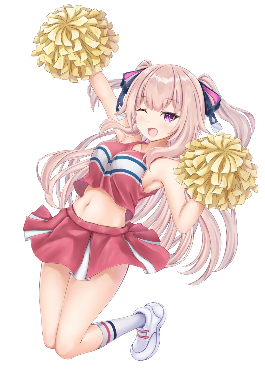 1girl, alien, arm_up, armpits, breasts, cheerleader, commission, crop_top