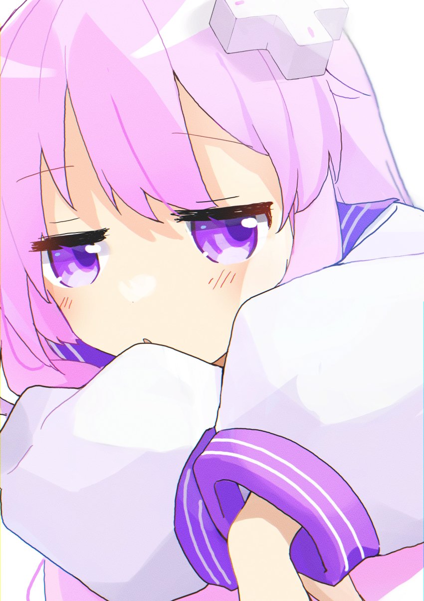 absurdres, collar, depressed, hair_ornament, hairclip, highres, long_hair, mopey, nepgear, neptune_(series), purple_eyes, purple_hair, shibumenigai, shirt