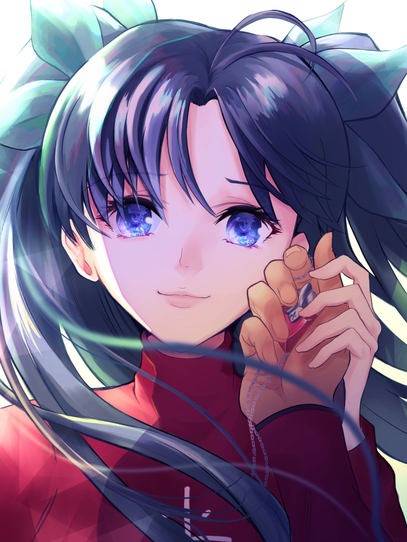 1boy, 1girl, ahoge, archer_(fate), black_hair, blue_eyes, closed_mouth, eye_reflection