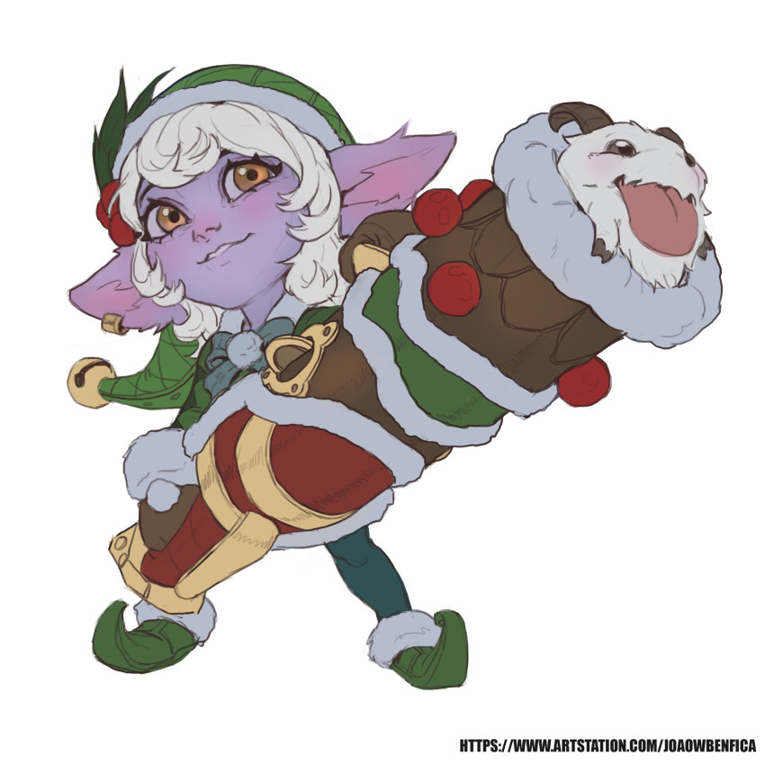 1girl, absurdres, bow, bowtie, brown_eyes, cannon, colored_skin, earnest_elf_tristana