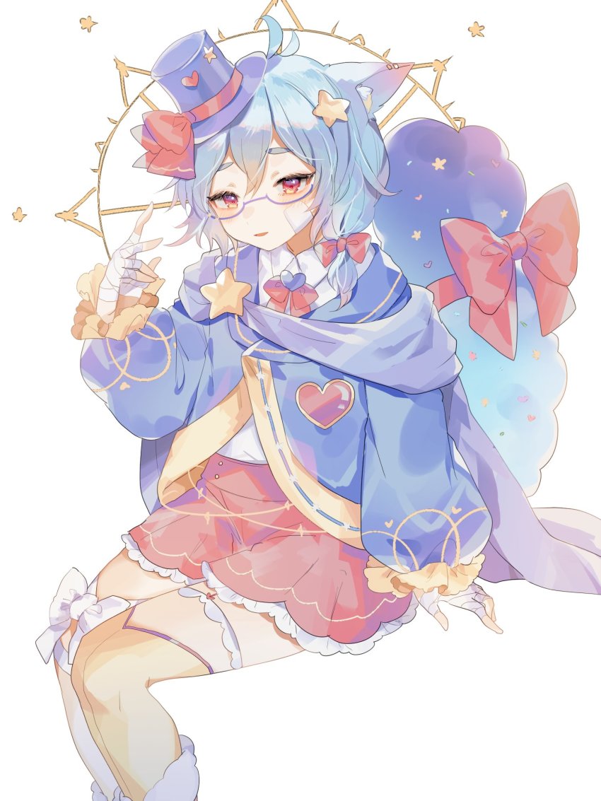 1boy, bandaid, bandaid_on_face, blue_(vtuber), blush, commission, constellation_print, crossdressing