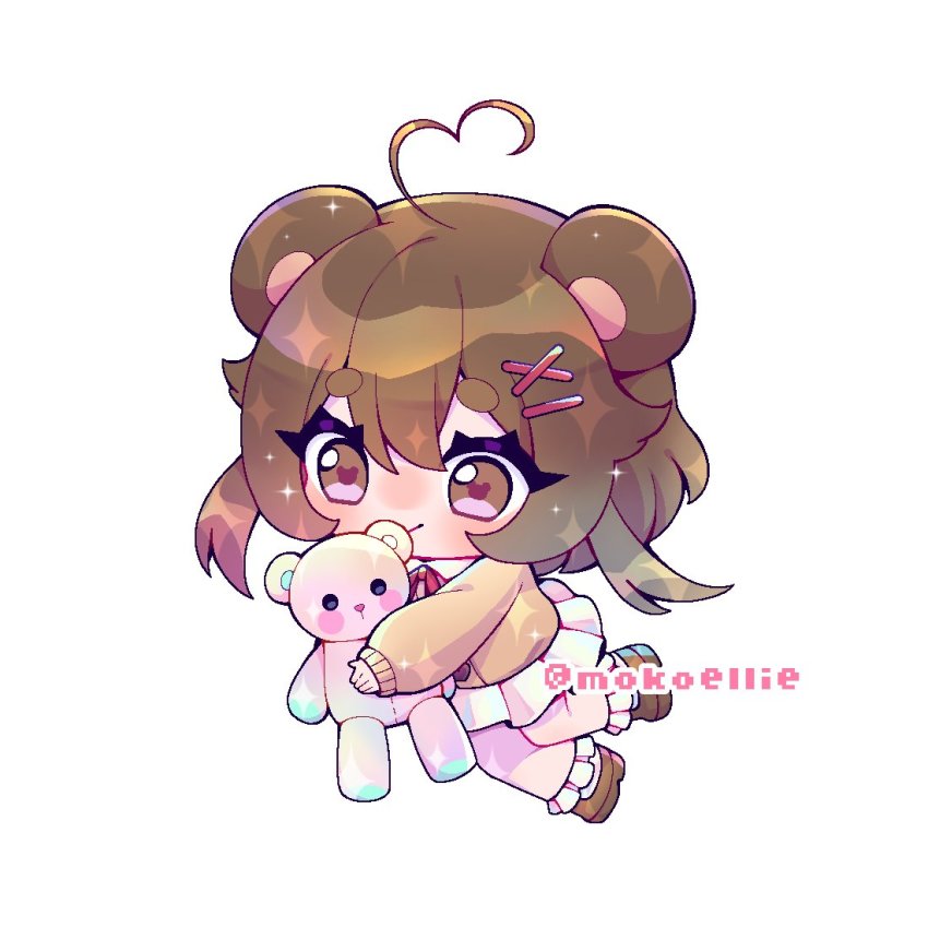 1other, androgynous, animal_ears, bear_ears, brown_eyes, brown_hair, chibi, dream_e