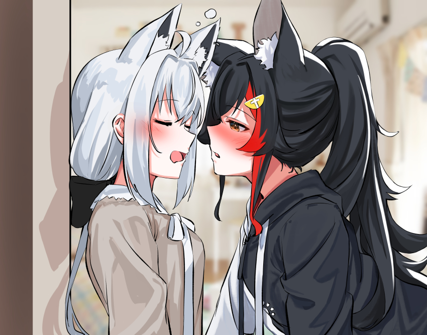 absurdres, ahoge, animal_ear_fluff, animal_ears, black_hair, blush, braid, daichi_(daichi_catcat)