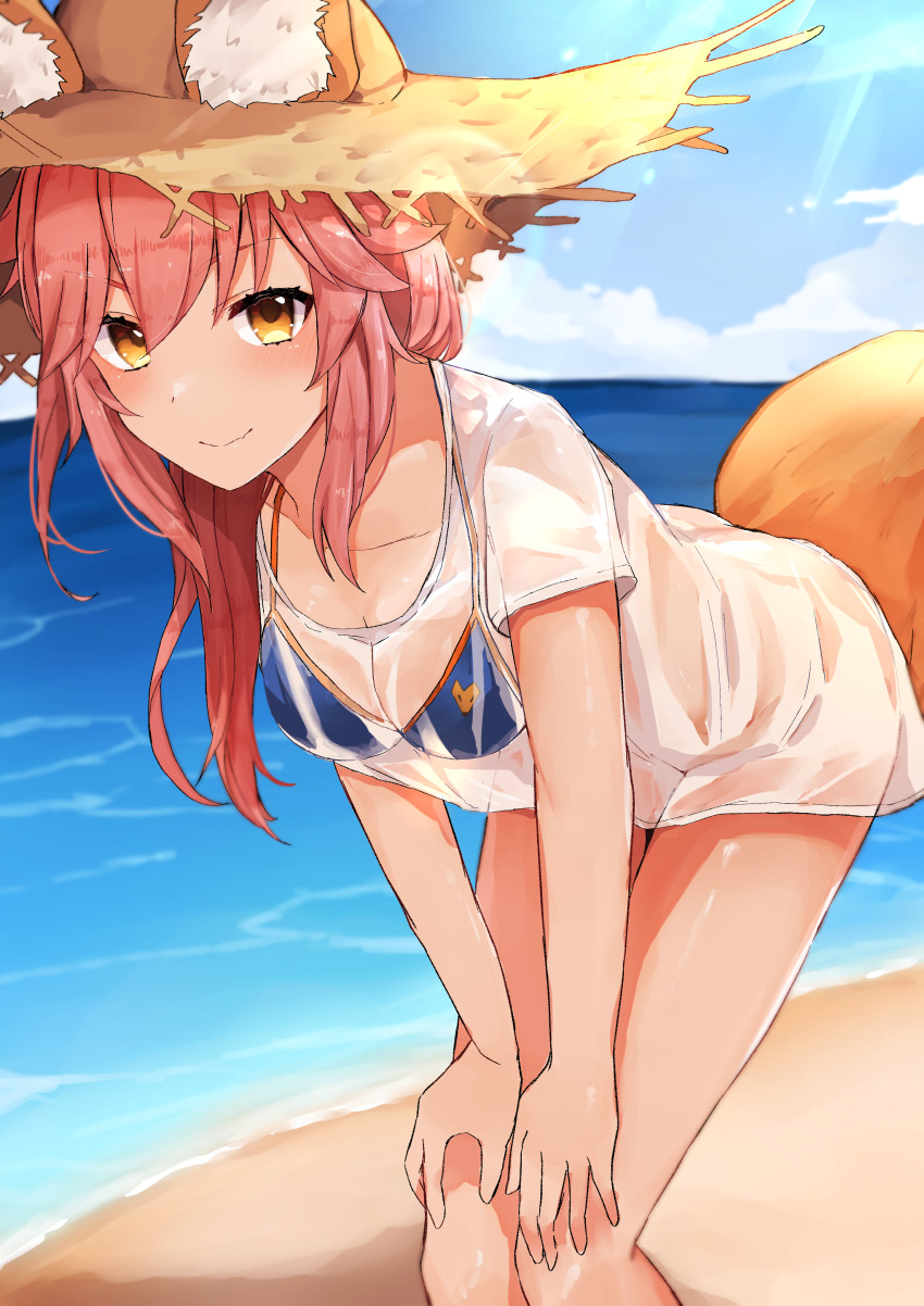 1girl, absurdres, animal_ear_fluff, animal_ears, bare_arms, bare_shoulders, bikini, blue_bikini